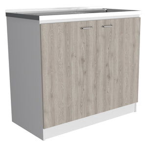 English Elm Napoles Stylish Utility Sink Cabinet With Double Doors, Adjustable Shelf - Smokey Oak & Light Gray Finish B070S00145