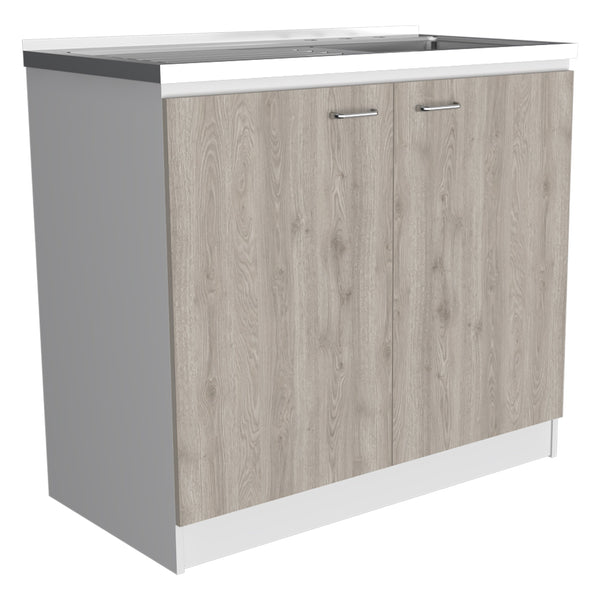English Elm Napoles Stylish Utility Sink Cabinet With Double Doors, Adjustable Shelf - Smokey Oak & Light Gray Finish B070S00145