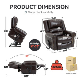 English Elm Power Lift Recliner with Dual Motor Heat Massage Faux Leather Chair for Living Room W1803S00013