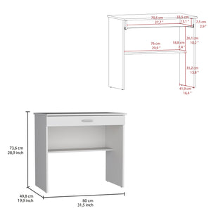 English Elm 80 Compact Writing Desk with Large Drawer & Lower Shelf, Engineered Wood Workstation 31.5x19.6 White 35.4 L x 23.6 W x 3.1 H B200P173215