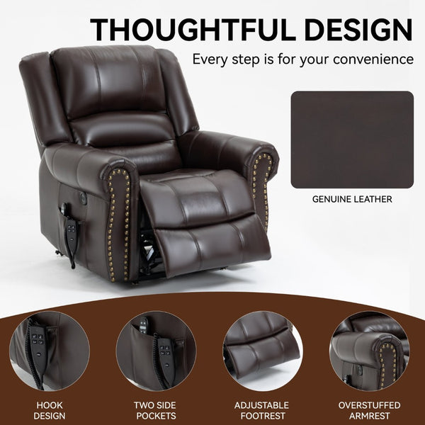 English Elm Power Lift Recliner with Dual Motor Heat Massage Faux Leather Chair for Living Room W1803S00013