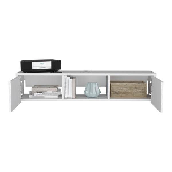 English Elm Glen Floating TV Stand White — Wall-Mounted Engineered Wood with Dual Side Doors, Cable Management B070P173205