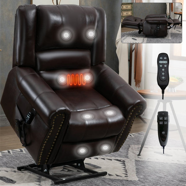 English Elm Power Lift Recliner with Dual Motor Heat Massage Faux Leather Chair for Living Room W1803S00013