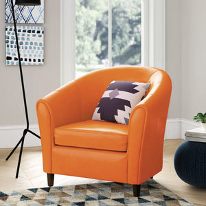 English Elm Christopher Knight Home® - Faux Leather Upholstered Club Chair Orange Napoli with Channel Stitching, PU & Solid Wood Comfort 41495.00PULORG
