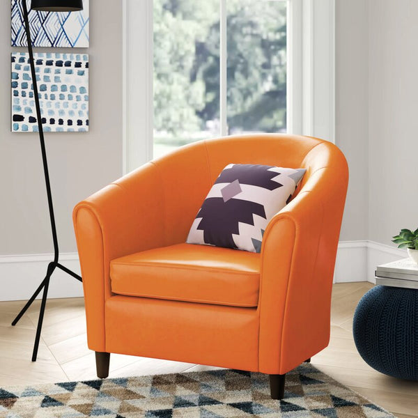 English Elm Christopher Knight Home® - Faux Leather Upholstered Club Chair Orange Napoli with Channel Stitching, PU & Solid Wood Comfort 41495.00PULORG