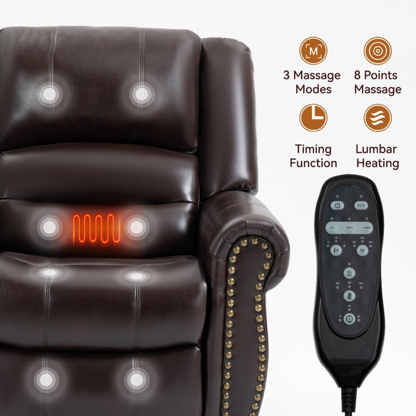 English Elm Power Lift Recliner with Dual Motor Heat Massage Faux Leather Chair for Living Room W1803S00013