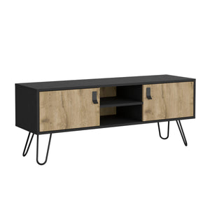 English Elm Huna Dual-Tone TV Stand with Hairpin Legs, 47.6" Top, 2 Doors & Open Shelves, Cable Management B200P173203
