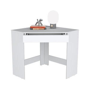 English Elm Amity Corner Desk White with Spacious Drawer, 29.9" x 29.9" Workstation — Modern Space-Saving Design B070P173216
