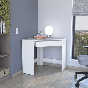 English Elm Amity Corner Desk White – Engineered Wood Office Workstation with Large Drawer, Space-Saving Design B200P173216