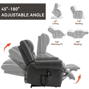English Elm Power Lift Recliner with Dual Motor Heat Massage Faux Leather Chair for Living Room W1803S00014