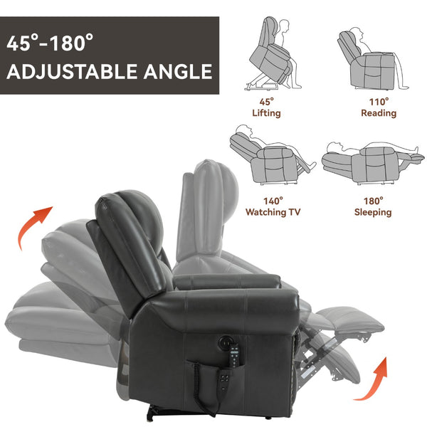 English Elm Power Lift Recliner with Dual Motor Heat Massage Faux Leather Chair for Living Room W1803S00014