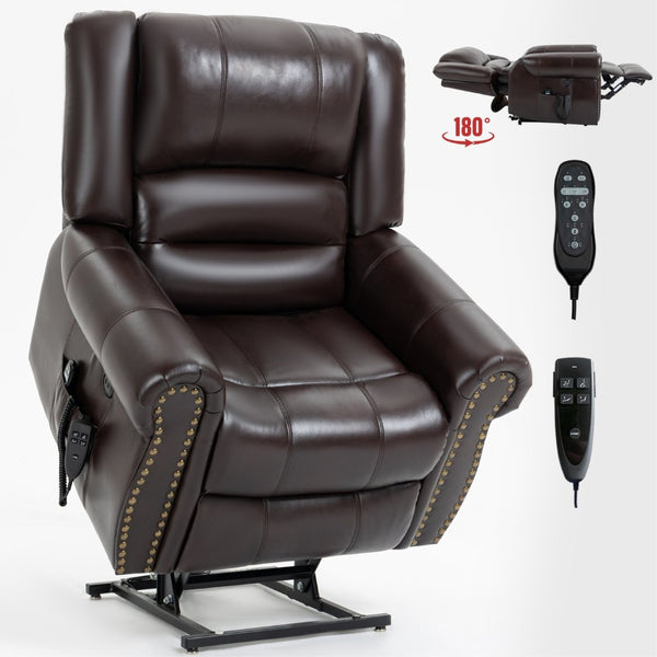 English Elm Power Lift Recliner with Dual Motor Heat Massage Faux Leather Chair for Living Room W1803S00013