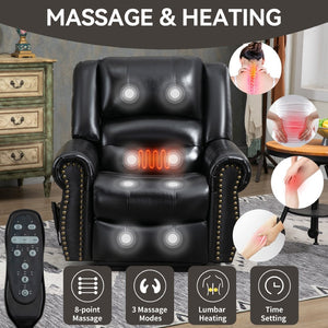 English Elm Power Lift Recliner with Dual Motor Heat Massage Faux Leather Chair for Living Room W1803S00015