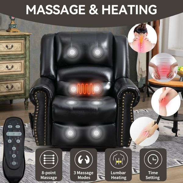 English Elm Power Lift Recliner with Dual Motor Heat Massage Faux Leather Chair for Living Room W1803S00015
