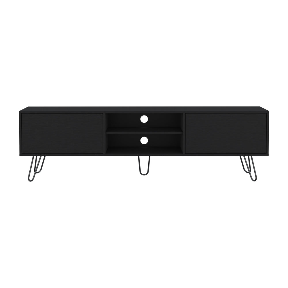 English Elm Vassel TV Stand with Hinged Drawers and Open Shelves, Mid-Century Hairpin Legs, 55" Capacity Black 75.1 L x 18.8 W x 4.7 H B070P173210