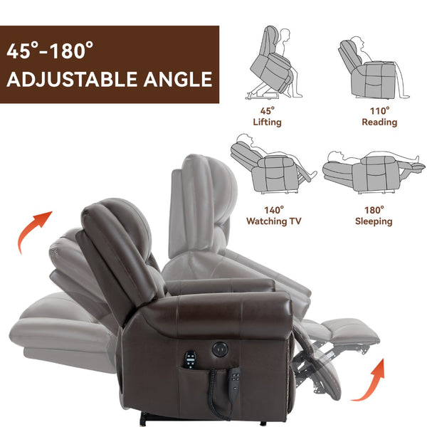 English Elm Power Lift Recliner with Dual Motor Heat Massage Faux Leather Chair for Living Room W1803S00016