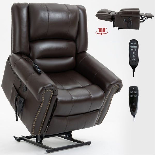 English Elm Power Lift Recliner with Dual Motor Heat Massage Faux Leather Chair for Living Room W1803S00016
