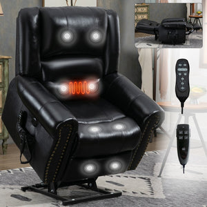 English Elm Power Lift Recliner with Dual Motor Heat Massage Faux Leather Chair for Living Room W1803S00015
