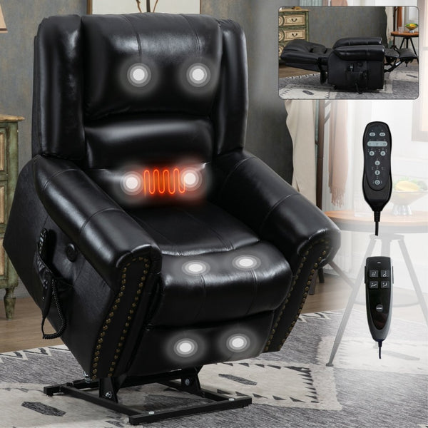 English Elm Power Lift Recliner with Dual Motor Heat Massage Faux Leather Chair for Living Room W1803S00015