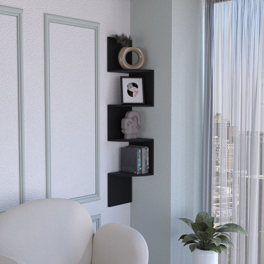 English Elm Rosset Floating Corner Shelf Tower Four Tier Full Wall Display for Modern Interiors B200P173206