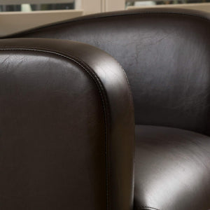 English Elm Christopher Knight Home® - Wingback PU Swivel Club Chair in Brown Faux Leather with Espresso Feet, Plush Seat for Cozy Livingroom 57449.00PU