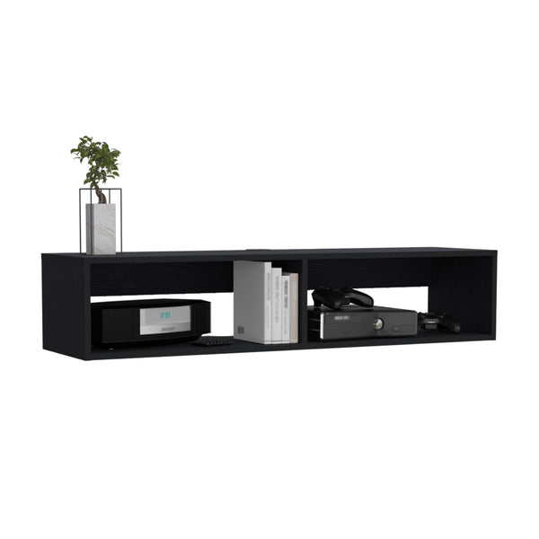English Elm Rockwood Floating TV Stand Black — Wall-Mount Media Console with Open Shelves, 47.6"W Top, Cable Management B070P173212
