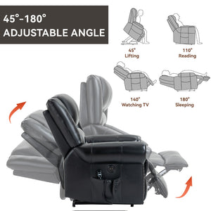 English Elm Power Lift Recliner with Dual Motor Heat Massage Faux Leather Chair for Living Room W1803S00015