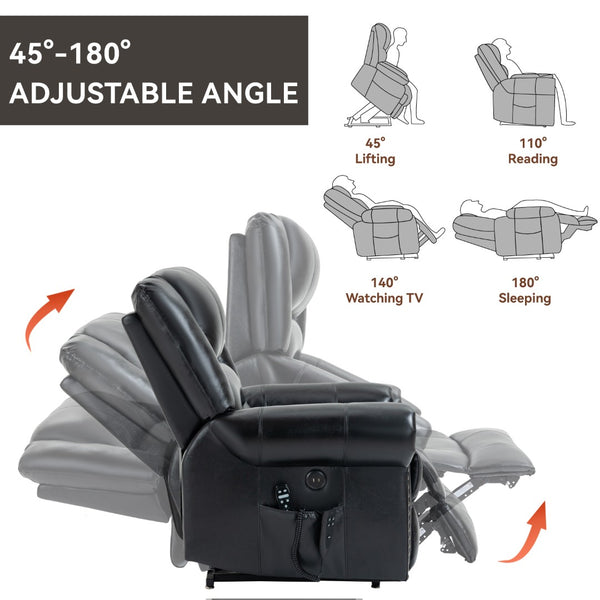 English Elm Power Lift Recliner with Dual Motor Heat Massage Faux Leather Chair for Living Room W1803S00015