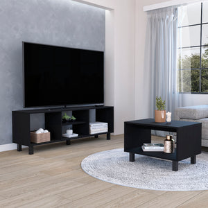 English Elm Eclipse Engineered Wood Living Room Duo Set with 55.2" TV Stand and Storage Coffee Table, Black B070P173208