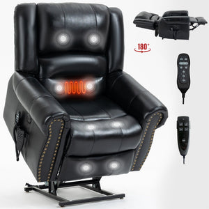 English Elm Power Lift Recliner with Dual Motor Heat Massage Faux Leather Chair for Living Room W1803S00015