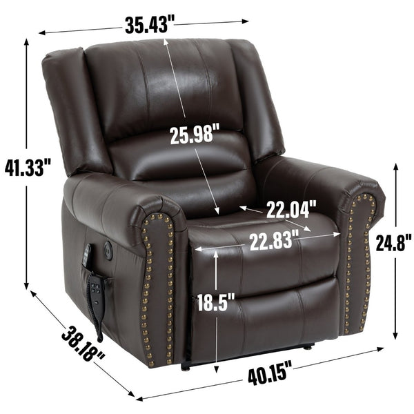 English Elm Power Lift Recliner with Dual Motor Heat Massage Faux Leather Chair for Living Room W1803S00016