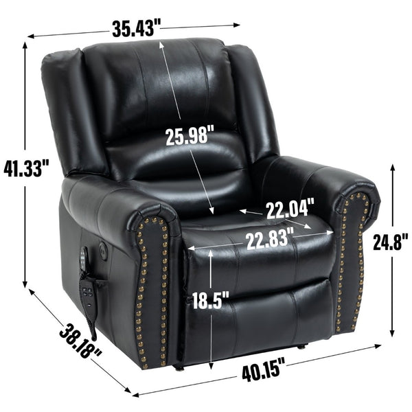 English Elm Power Lift Recliner with Dual Motor Heat Massage Faux Leather Chair for Living Room W1803S00015