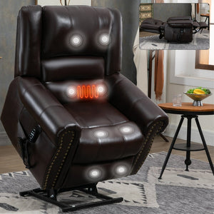 English Elm Power Lift Recliner with Dual Motor Heat Massage Faux Leather Chair for Living Room W1803S00013