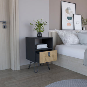 English Elm Huna Multicolor Nightstand with Hairpin Legs, Open Shelf & Spacious Drawer for Bedroom Storage B200P173218