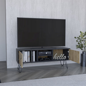 English Elm Huna Dual-Tone TV Stand with Hairpin Legs, 47.6" Top, 2 Doors & Open Shelves, Cable Management B200P173203