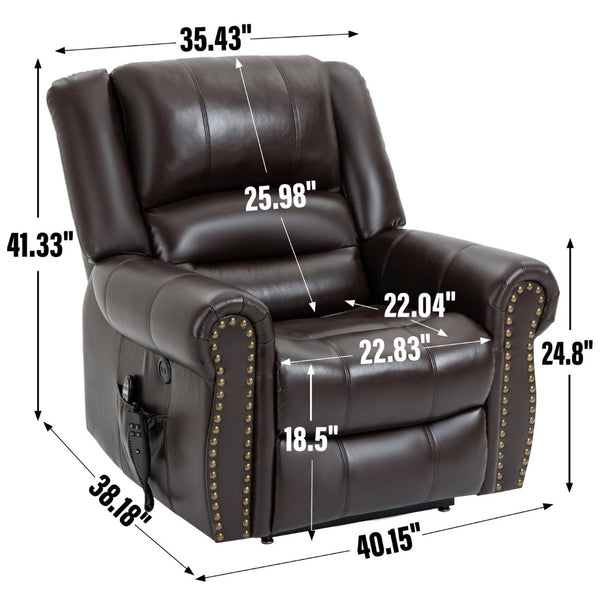 English Elm Power Lift Recliner with Dual Motor Heat Massage Faux Leather Chair for Living Room W1803S00013