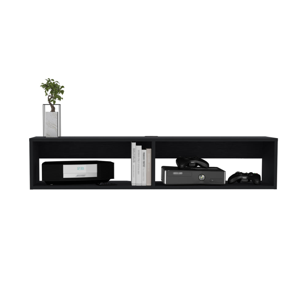 English Elm Rockwood Wall-Mount Floating TV Stand in Black with Dual Open Shelves, Cable Management, 47.6" B200P173212