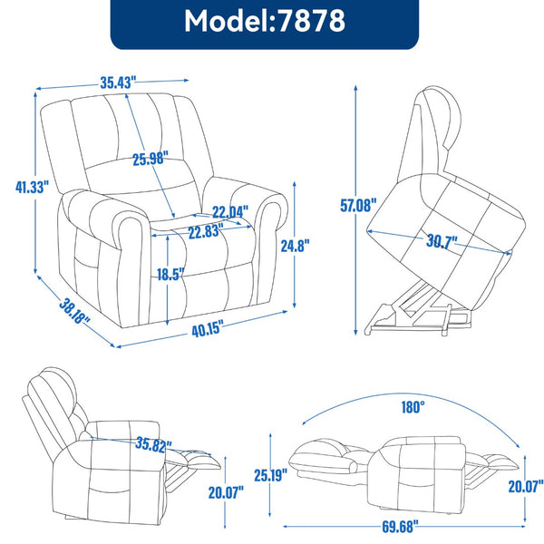English Elm Power Lift Recliner with Dual Motor Heat Massage Faux Leather Chair for Living Room W1803S00013