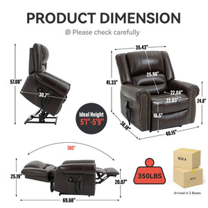 English Elm Power Lift Recliner with Dual Motor Heat Massage Faux Leather Chair for Living Room W1803S00016