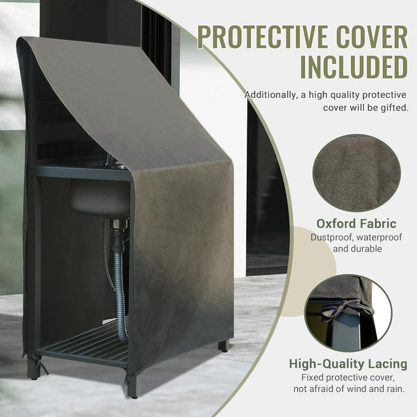 English Elm Outdoor Aluminum Kitchen Island with Sink & Faucet, Food-Safe Countertop, Shelves, Cover, Weatherproof W1859S00065