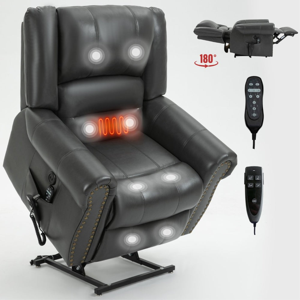 English Elm Power Lift Recliner with Dual Motor Heat Massage Faux Leather Chair for Living Room W1803S00014