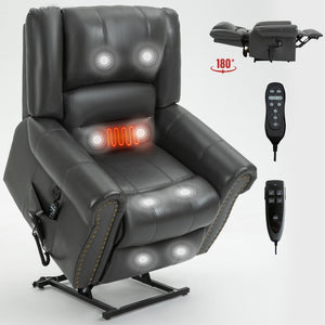 English Elm Power Lift Recliner with Dual Motor Heat Massage Faux Leather Chair for Living Room W1803S00014