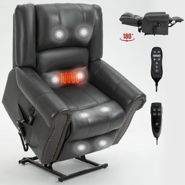 English Elm Power Lift Recliner with Dual Motor Heat Massage Faux Leather Chair for Living Room W1803S00014