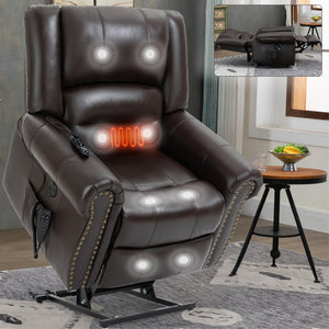 English Elm Power Lift Recliner with Dual Motor Heat Massage Faux Leather Chair for Living Room W1803S00016