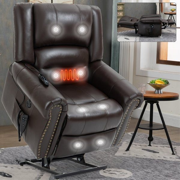 English Elm Power Lift Recliner with Dual Motor Heat Massage Faux Leather Chair for Living Room W1803S00016