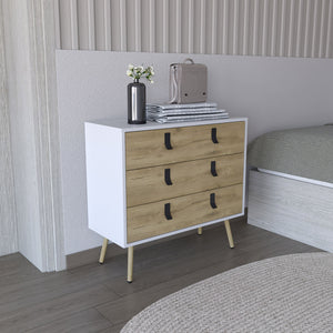 English Elm Huna Modern 3-Drawer Dresser with Metal Handles, Multicolor Engineered Wood, Elevated 31.5" Top Surface B200P173204