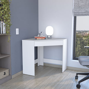 English Elm Amity Corner Desk White – Engineered Wood Office Workstation with Large Drawer, Space-Saving Design B200P173216