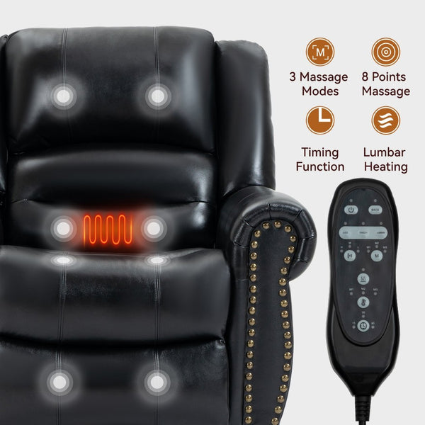 English Elm Power Lift Recliner with Dual Motor Heat Massage Faux Leather Chair for Living Room W1803S00015