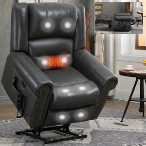 English Elm Power Lift Recliner with Dual Motor Heat Massage Faux Leather Chair for Living Room W1803S00014