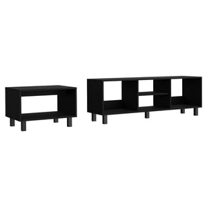 English Elm Eclipse Engineered Wood Living Room Duo Set with 55.2" TV Stand & Coffee Table, Black Steel Legs B200P173208